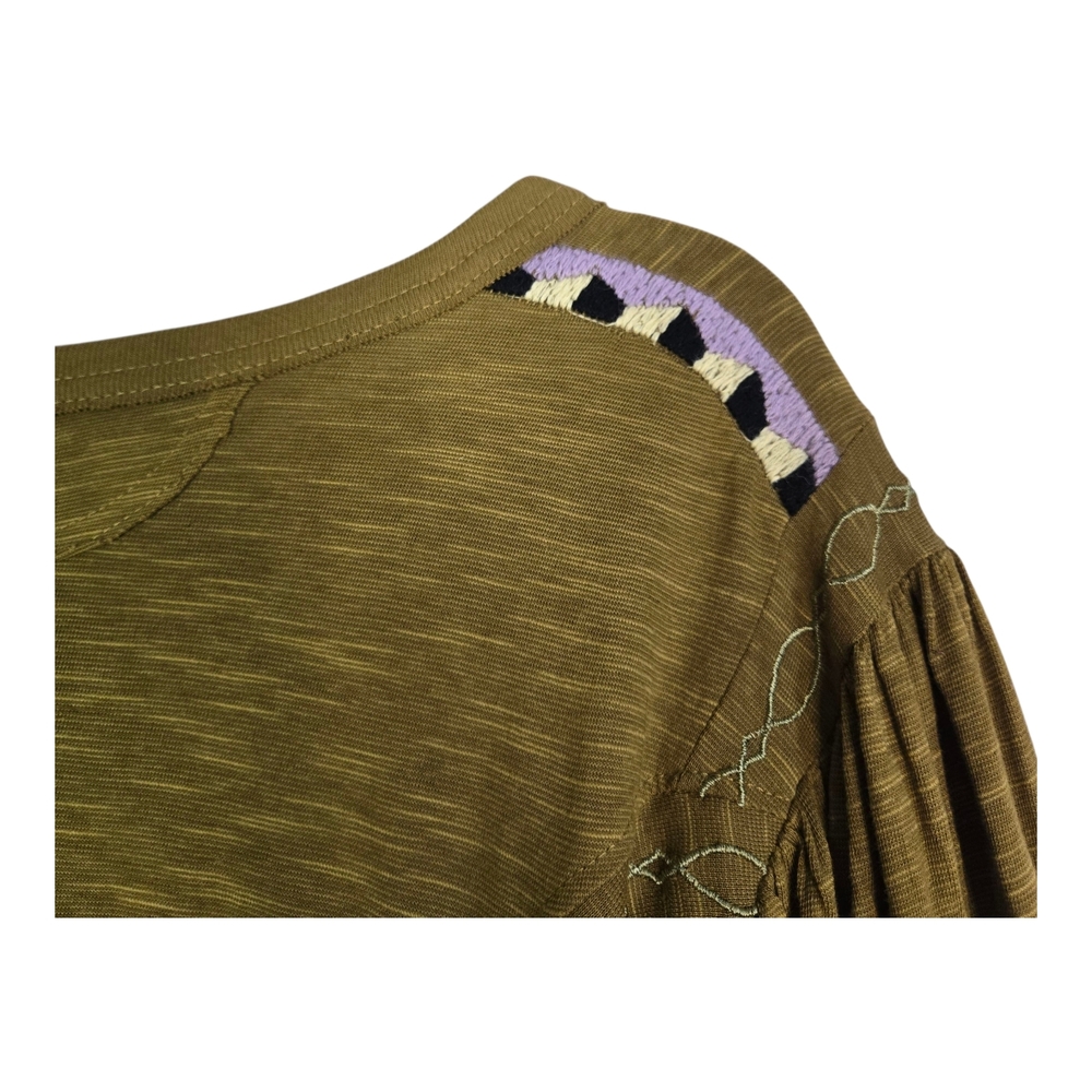 Free People Women's XS Olive Moss Embroidered Long Sleeve Crop Top - Picture 8 of 13